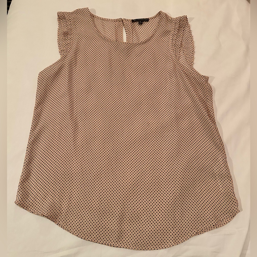 Adrianna Papell, size M, blush and black polka dot sheer top